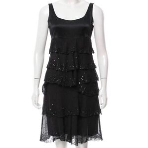 Diane VonFurstenberg Silk Tiered Sequin Tiara Cocktail Dress Size 4 Black